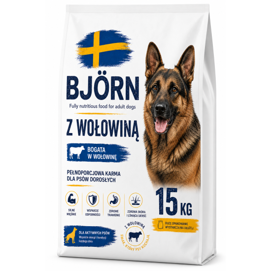 BJÖRN Beef – Sucha Karma dla Psa z Wołowiną, Średni  Granulat 15 kg